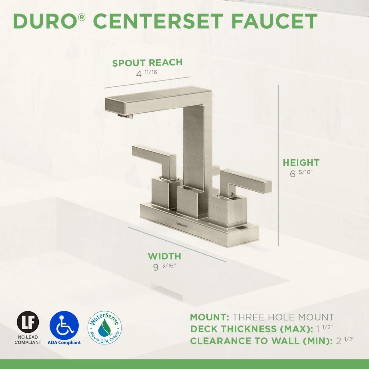 Symmons SLC-3612-STN-1.5 Duro 4" Centerset 2-Handle 1.5 GPM Bathroom Faucet w/ Pop-Up Drain (Satin Nickel)
