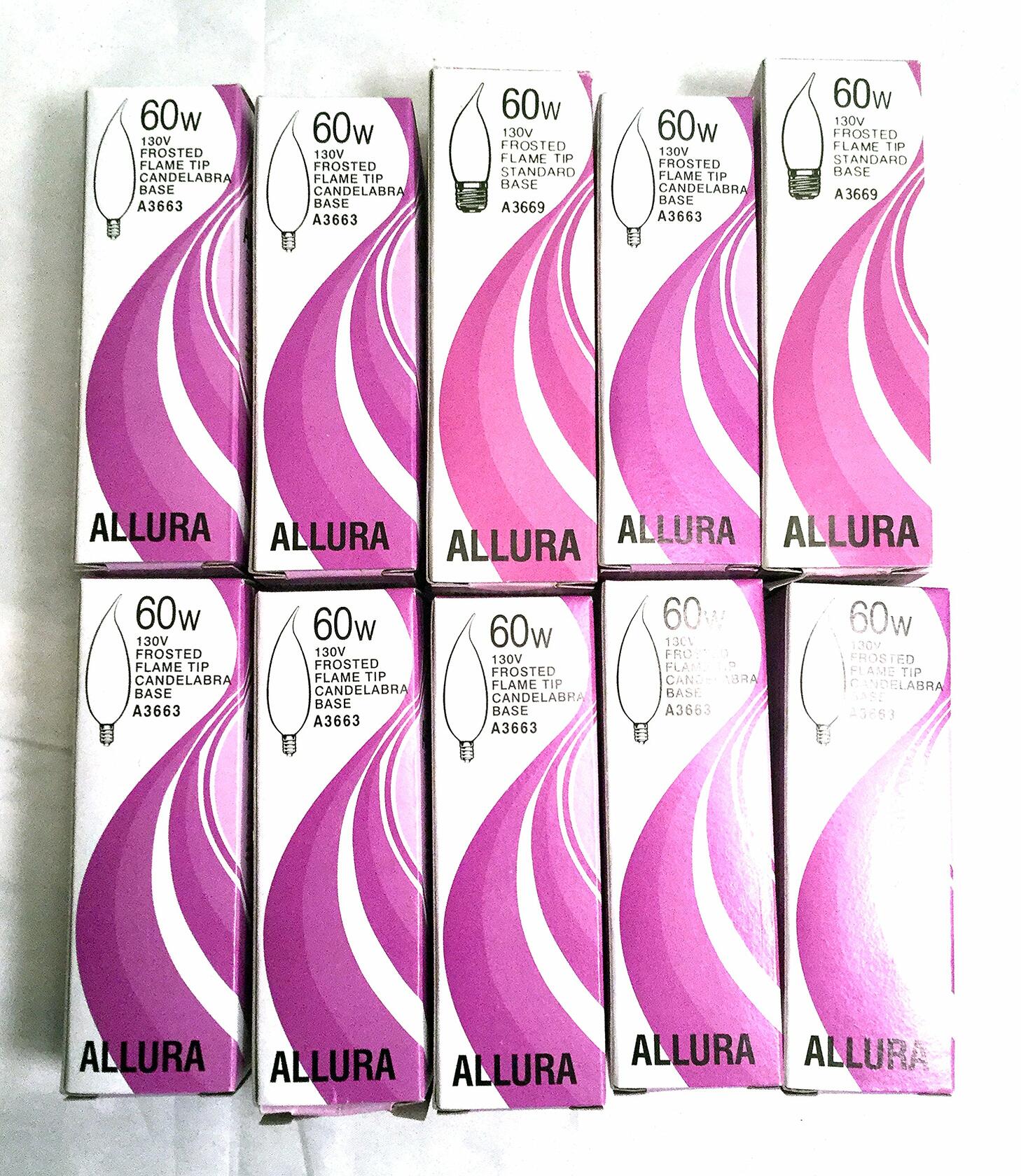 Satco A3663 60W CA10 Frosted Turn Tip Candelabra Base Incandescent Bulbs 130V (Pack of 10)