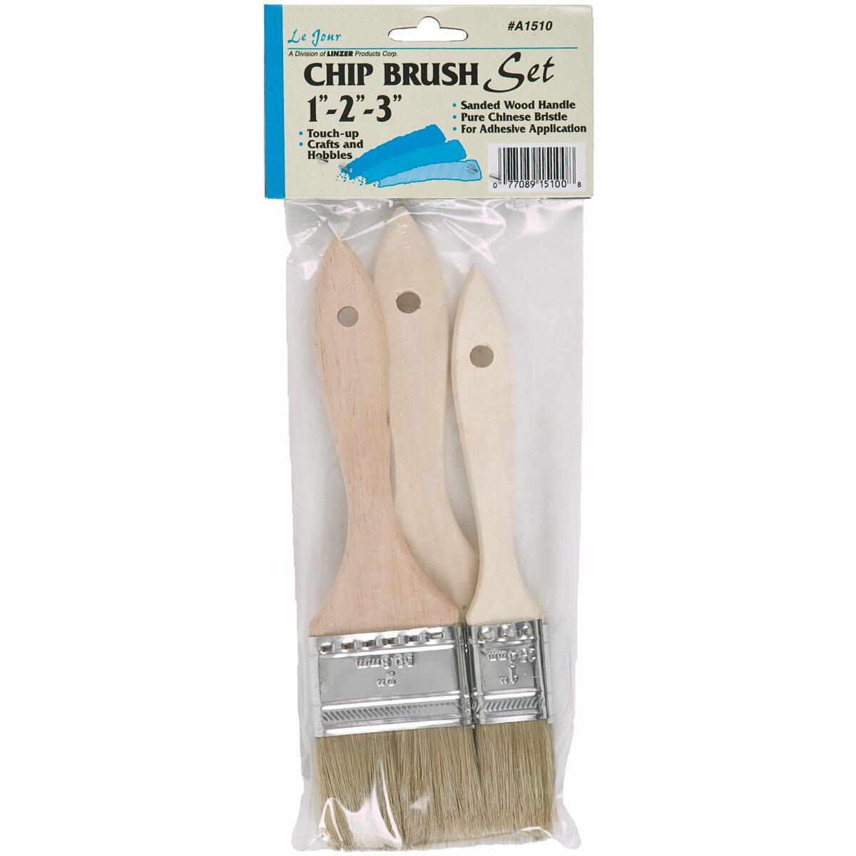 Linzer A1510 Paint Brush Set 3 Piece 1 2 3 Inch Flagged Bristle Wood Handle Brushes