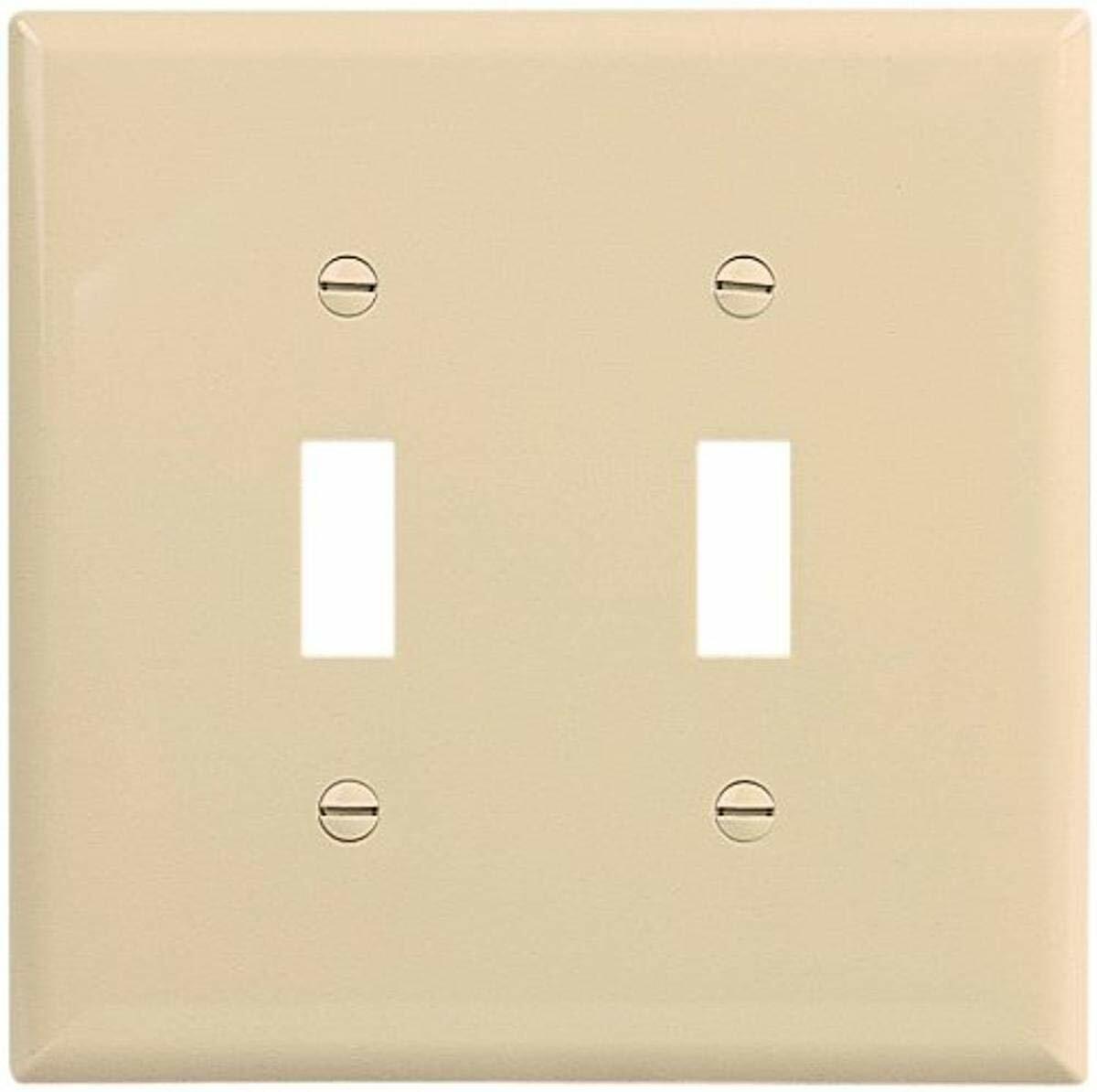 Eaton PJ2V-SP-L Polycarbonate 2 Gang Toggle Mid Size Wall Plate Ivory Gloss Finish
