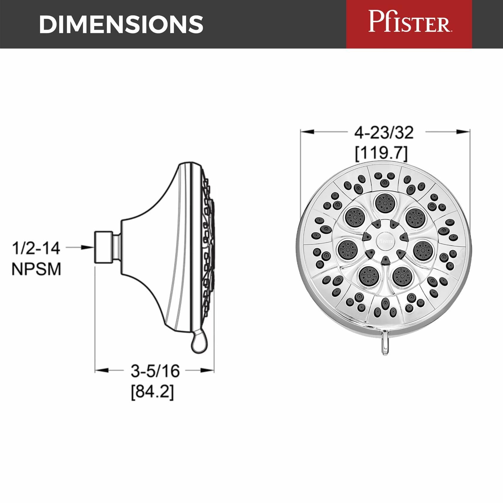 Pfister 015RSCC Restore 3 Spray Shower Head Polished Chrome Round Modern Design