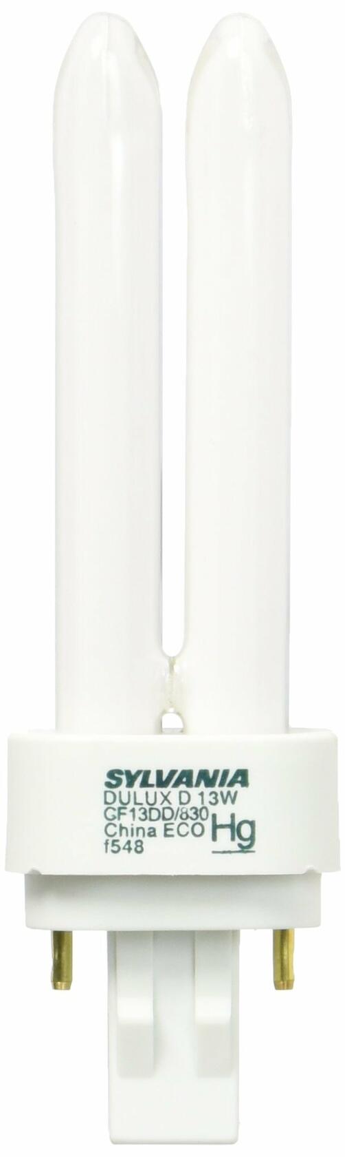 LEDVANCE Sylvania 21119 13W CFL Double Tube Bulb GX23-2 Base, 3000K Warm White Light