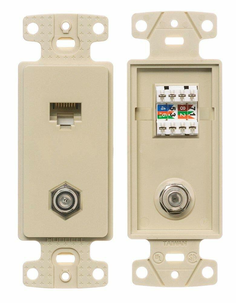 Hubbell NS785I 385811 Ivory Decorator Frame 5e 110 Punch-Down with F-Type Coupler Jack