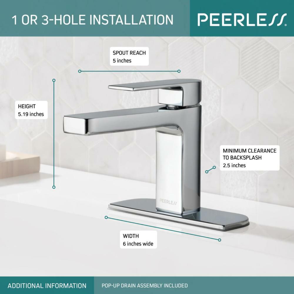 Peerless Xander P1519LF-M-0.5 Single-Handle Bathroom Faucet w/ Pop-Up Drain (Chrome)