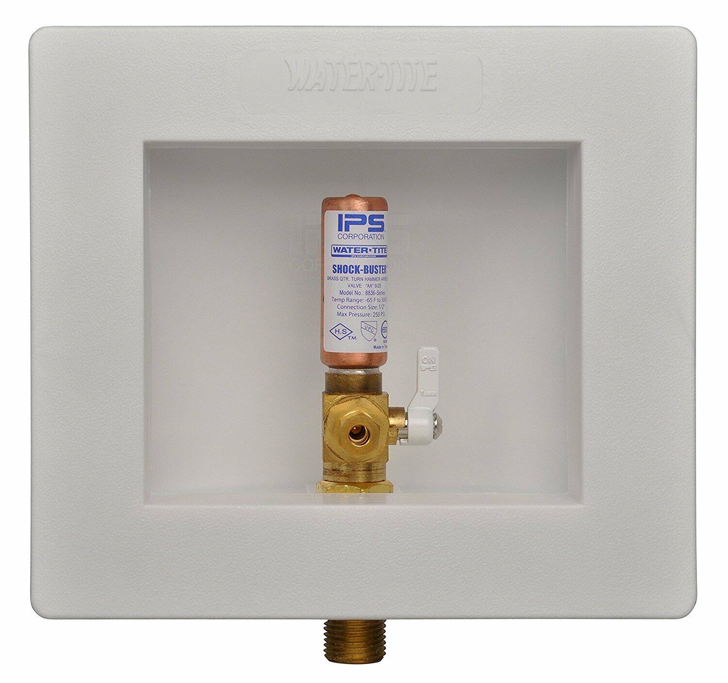 Water-Tite 87980 1/2-Inch Square Ice Maker Outlet Box with Brass Valve White