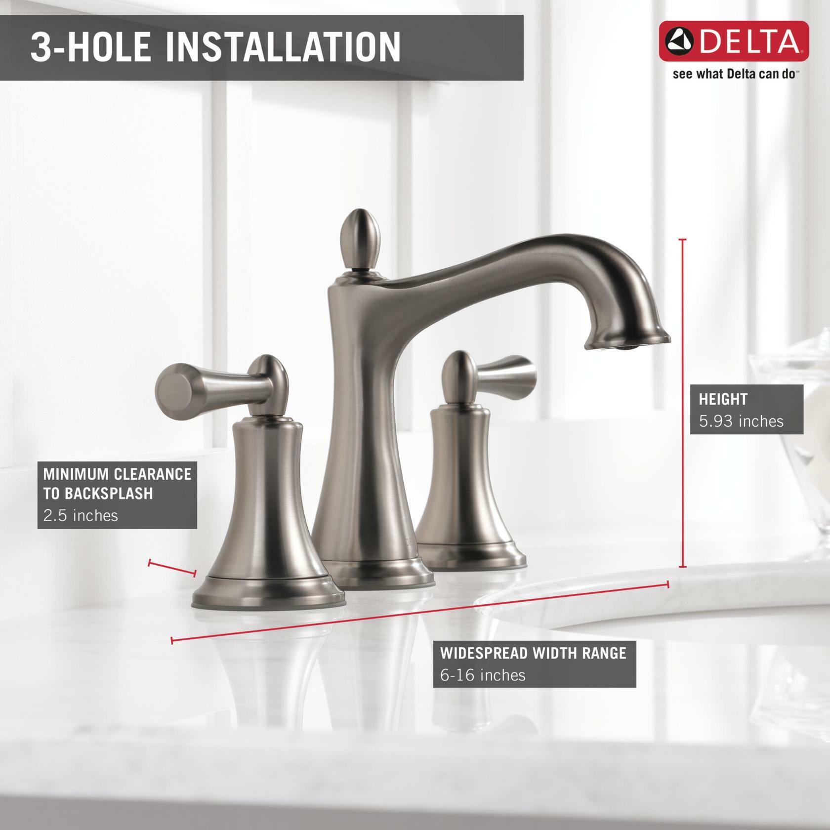 Delta 35774LF-SP Rila 2-Handle Widespread Bathroom Faucet - SpotShield Brushed Nickel, 1.2 GPM, Lever Handles
