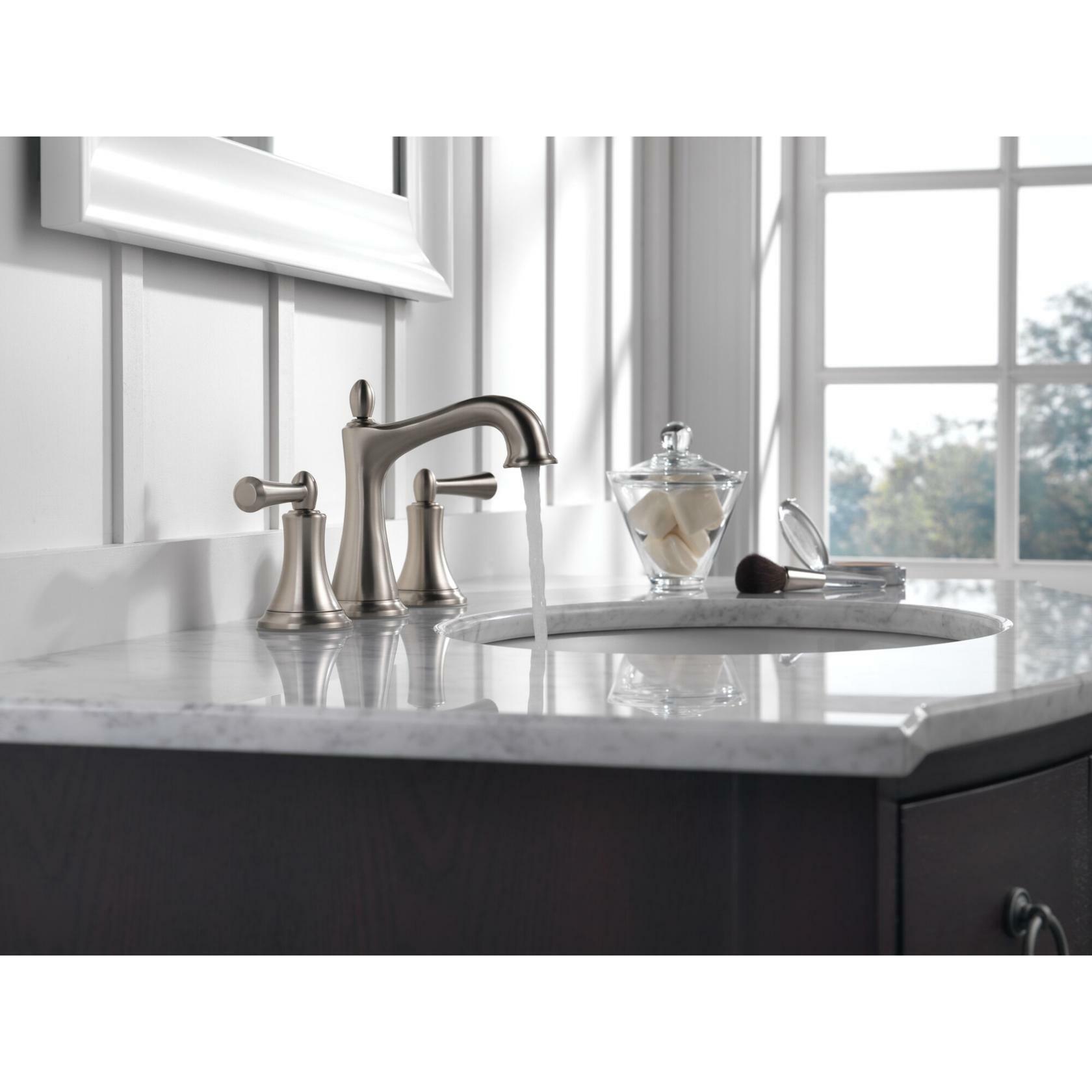 Delta 35774LF-SP Rila 2-Handle Widespread Bathroom Faucet - SpotShield Brushed Nickel, 1.2 GPM, Lever Handles
