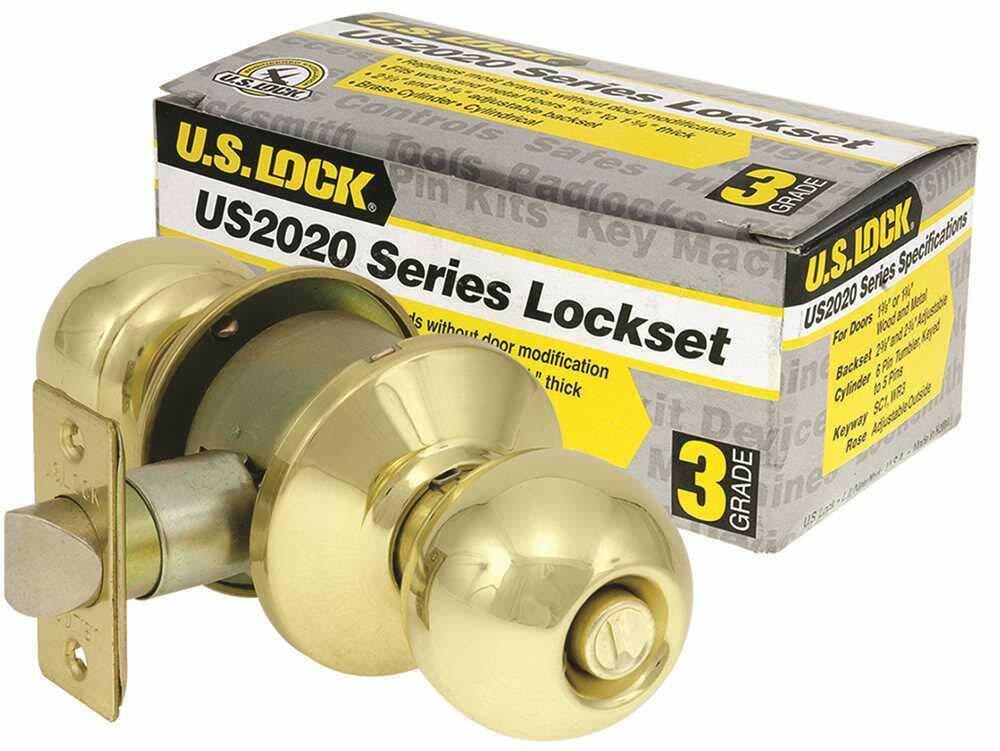 US Lock US2020LB3 Privacy Knob Set Adjustable Backset (Polished Brass)