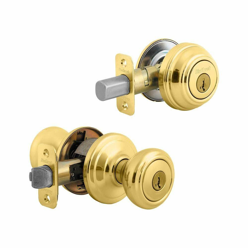Kwikset 991 Cameron Entry Knob & Deadbolt Combo SmartKey (Polished Brass)