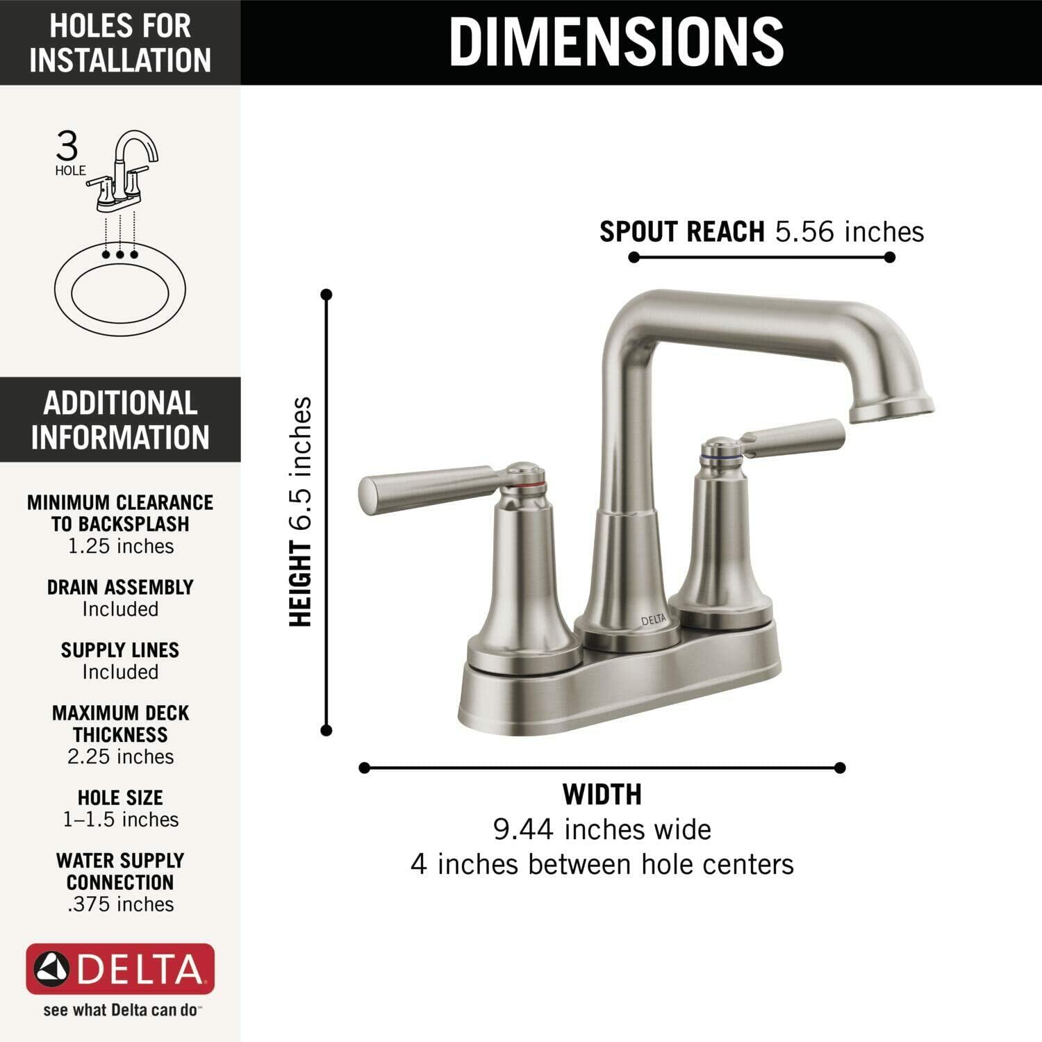 Delta Faucet Saylor 2-Handle Deck Mount Bathroom Faucet, Brushed Nickel Finish, Diamond Seal Technology – Model 2536-SSMPU-DST
