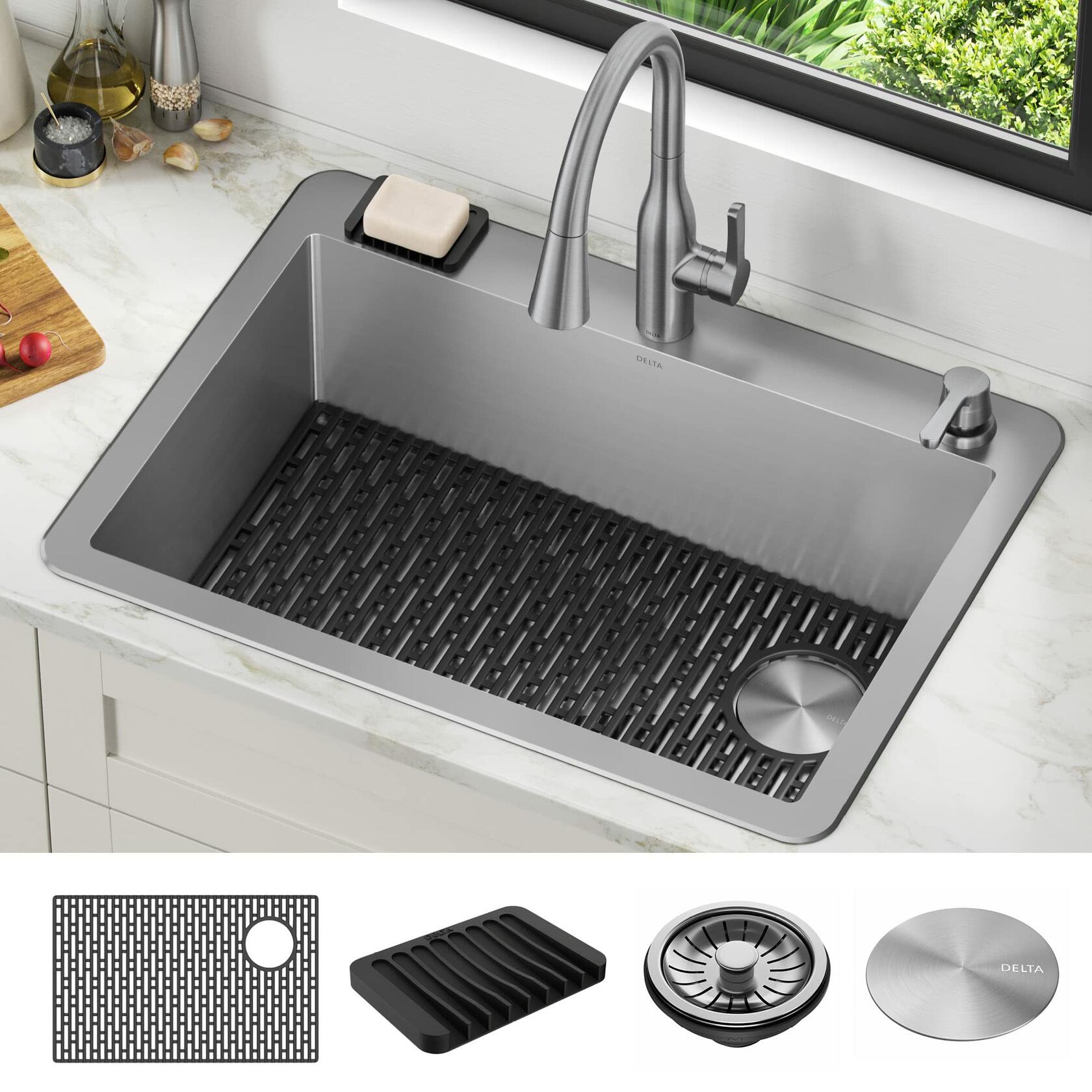 DELTA FAUCET Delta Marca 30 inch Drop-In Undermount Stainless Steel Single Bowl Kitchen Sink with Accessories