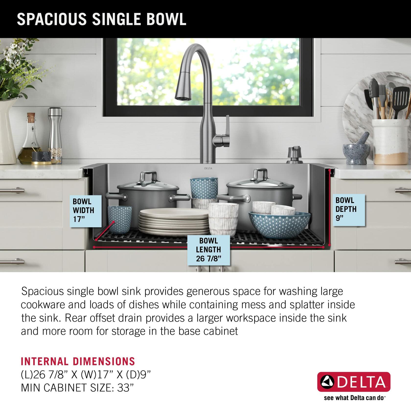 DELTA FAUCET Delta Marca 30 inch Drop-In Undermount Stainless Steel Single Bowl Kitchen Sink with Accessories