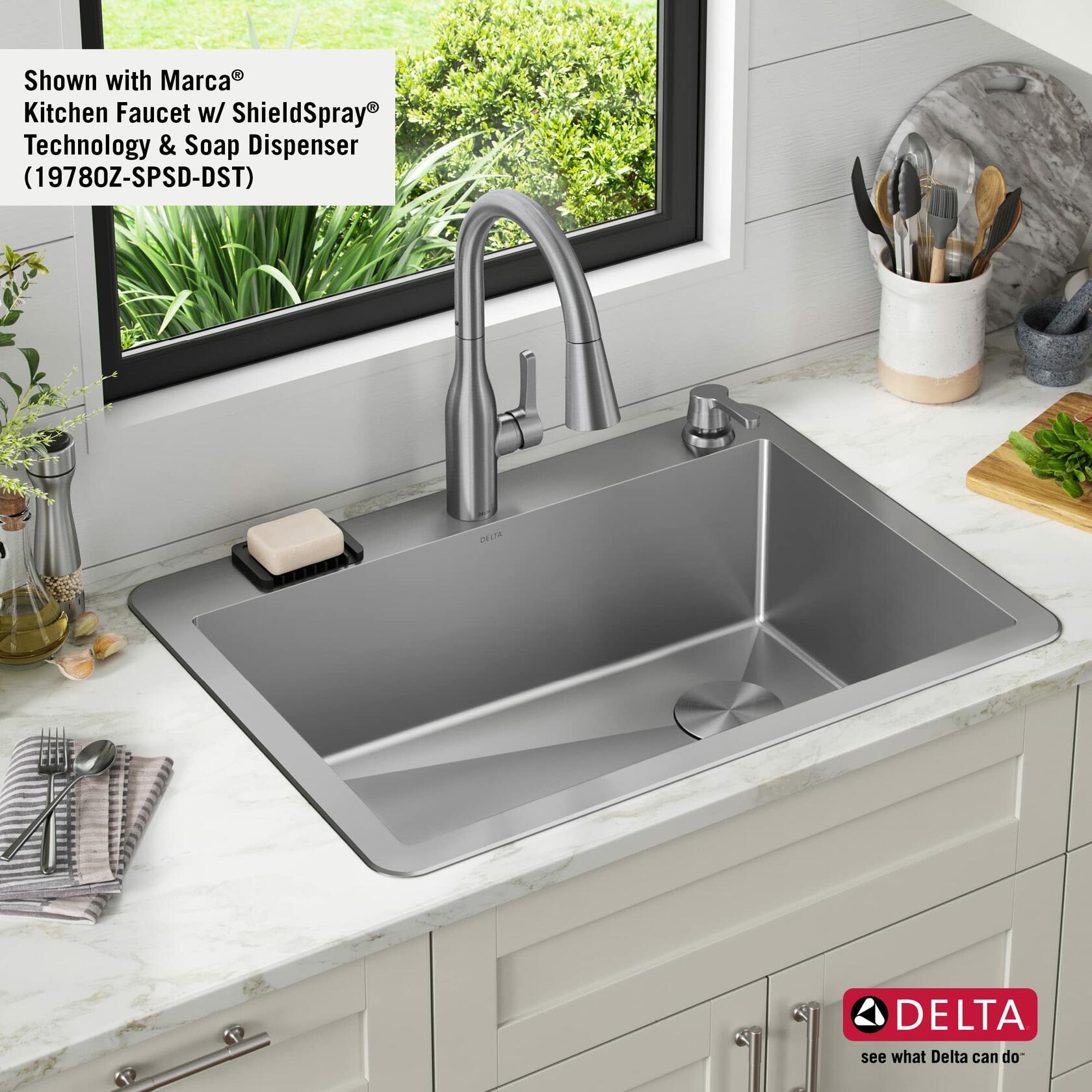 DELTA FAUCET Delta Marca 30 inch Drop-In Undermount Stainless Steel Single Bowl Kitchen Sink with Accessories