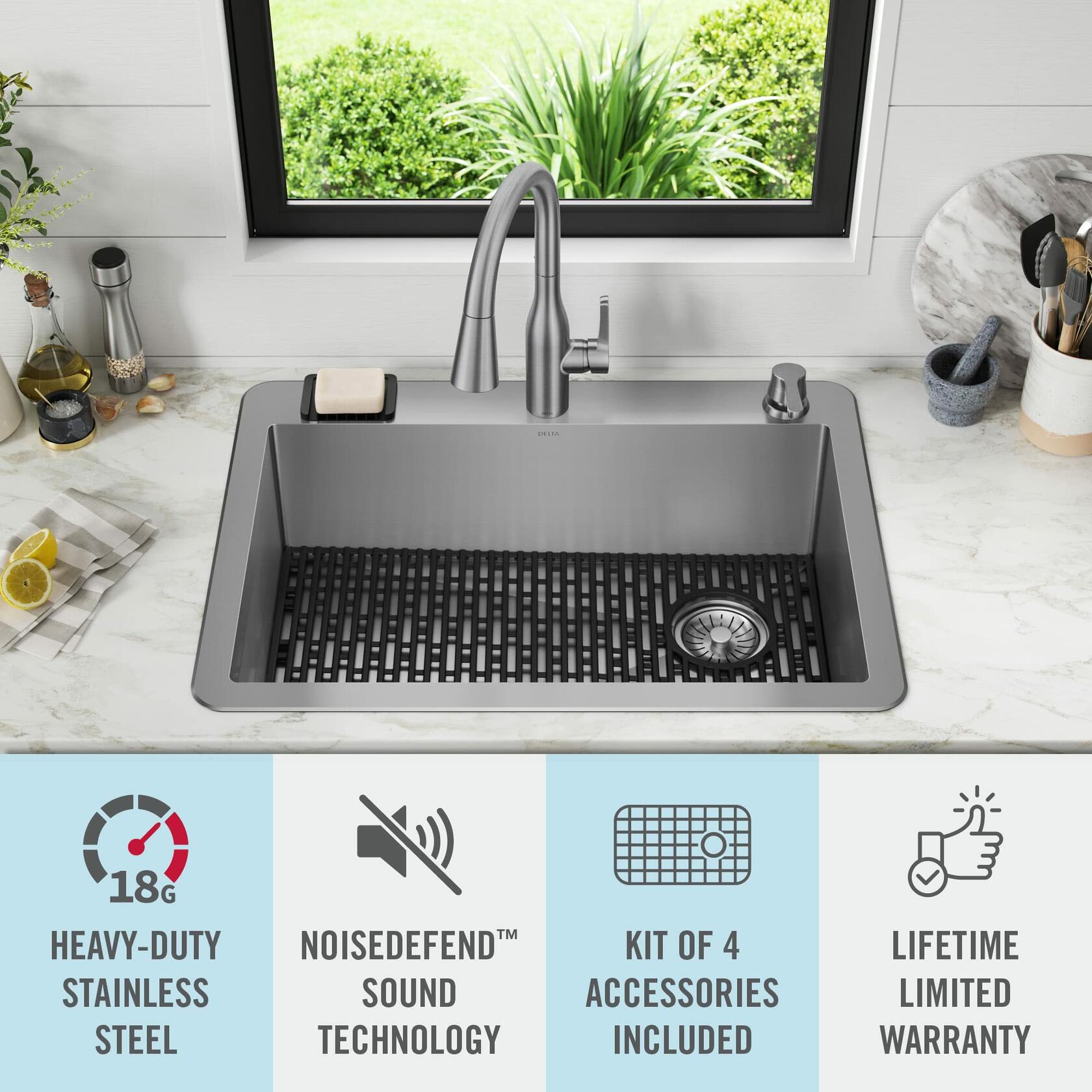 DELTA FAUCET Delta Marca 30 inch Drop-In Undermount Stainless Steel Single Bowl Kitchen Sink with Accessories