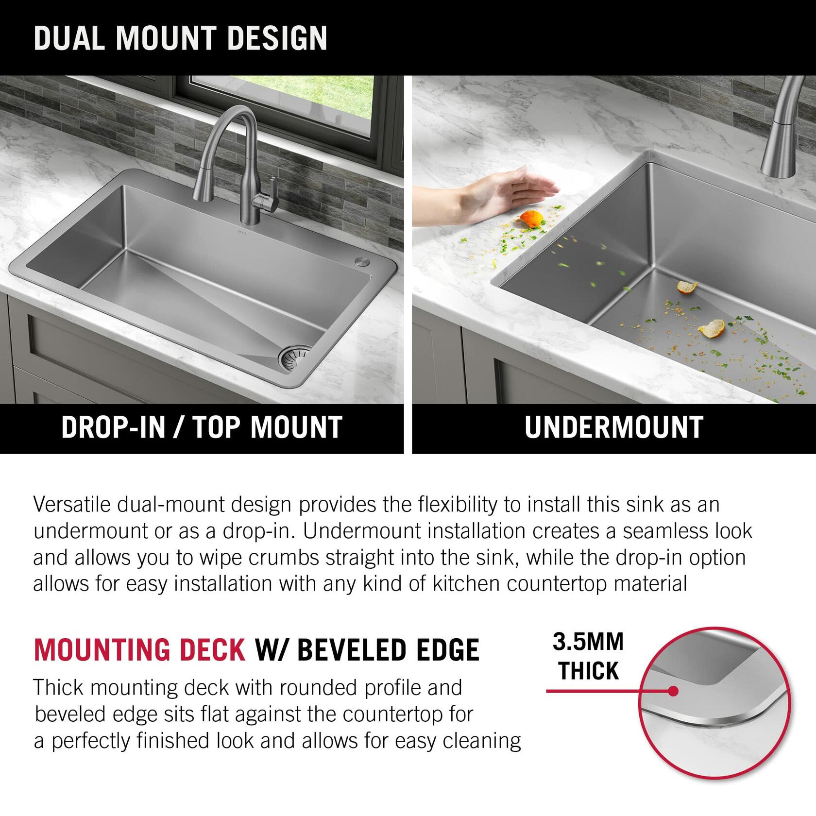 DELTA FAUCET Delta Marca 30 inch Drop-In Undermount Stainless Steel Single Bowl Kitchen Sink with Accessories