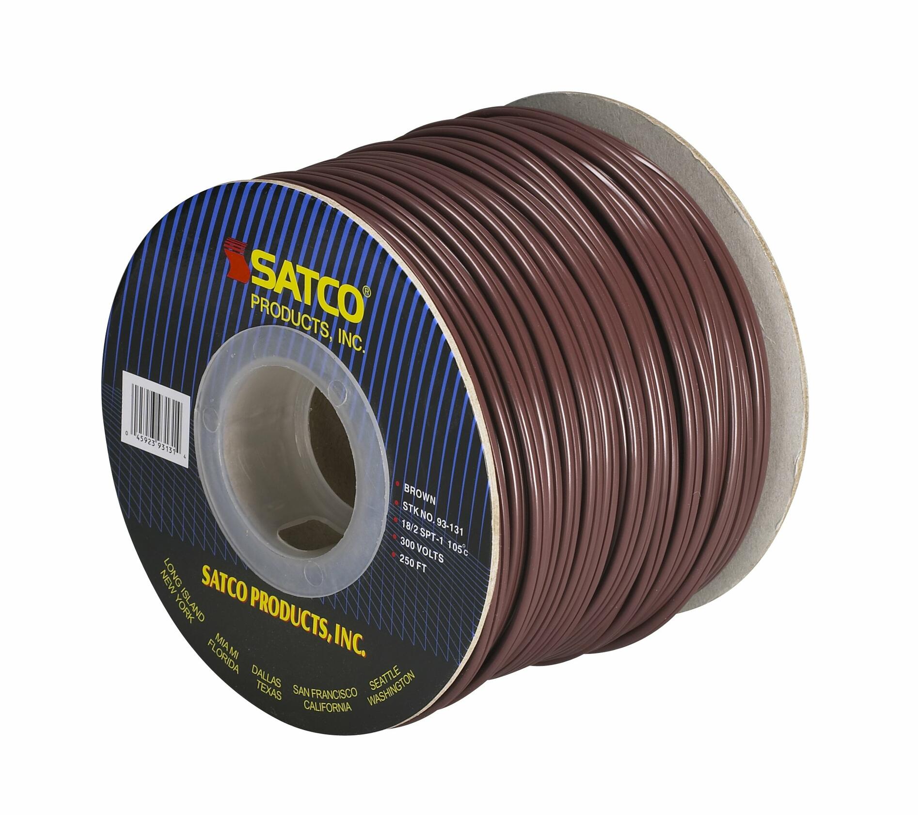Satco 93-131 18/2 SPT-1 250 Ft Bulk Wire Spool 1250W (Brown)
