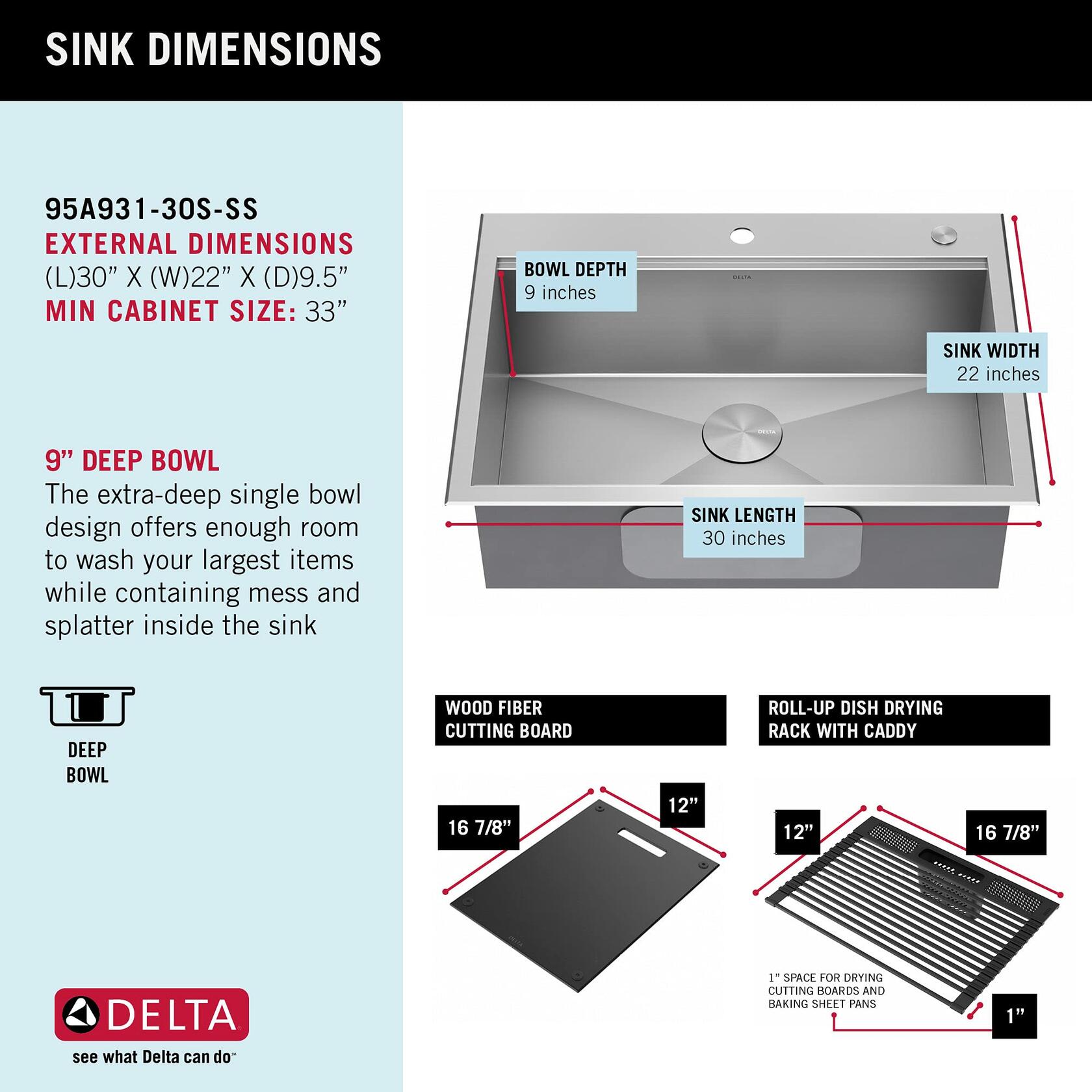 Delta Rivet 95A931-30S-SS 30 Inch Workstation Kitchen Sink (Stainless Steel)