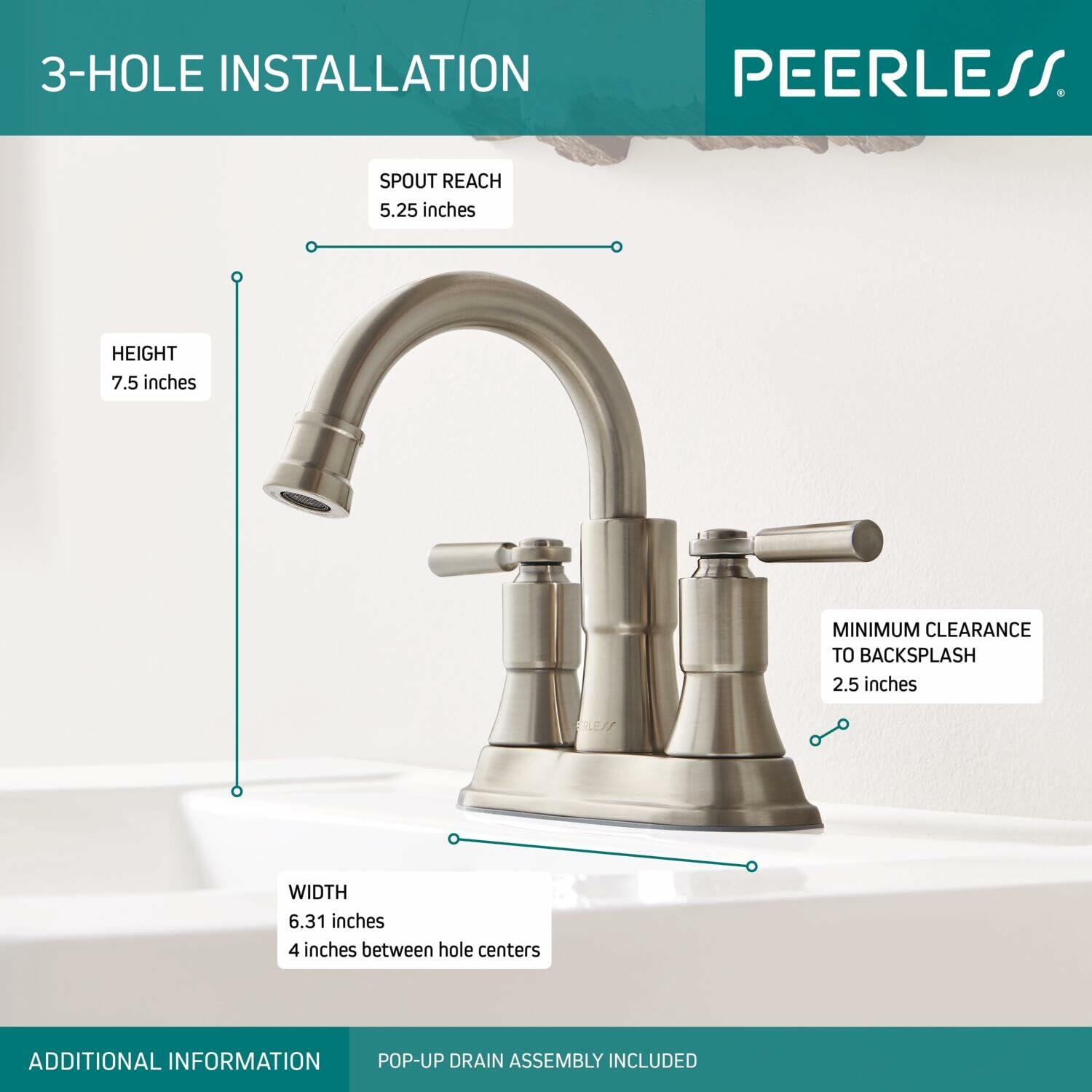 Peerless P2523LF-BN Centerset Bathroom Faucet w/ Drain (Brushed Nickel)