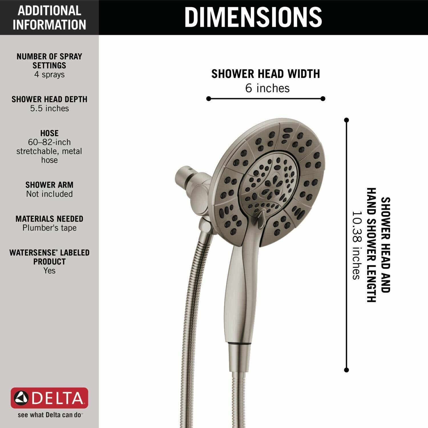 Delta 58499-SS In2ition 2-in-1 4-Setting Dual Shower Head HandHeld (Brushed Nickel)