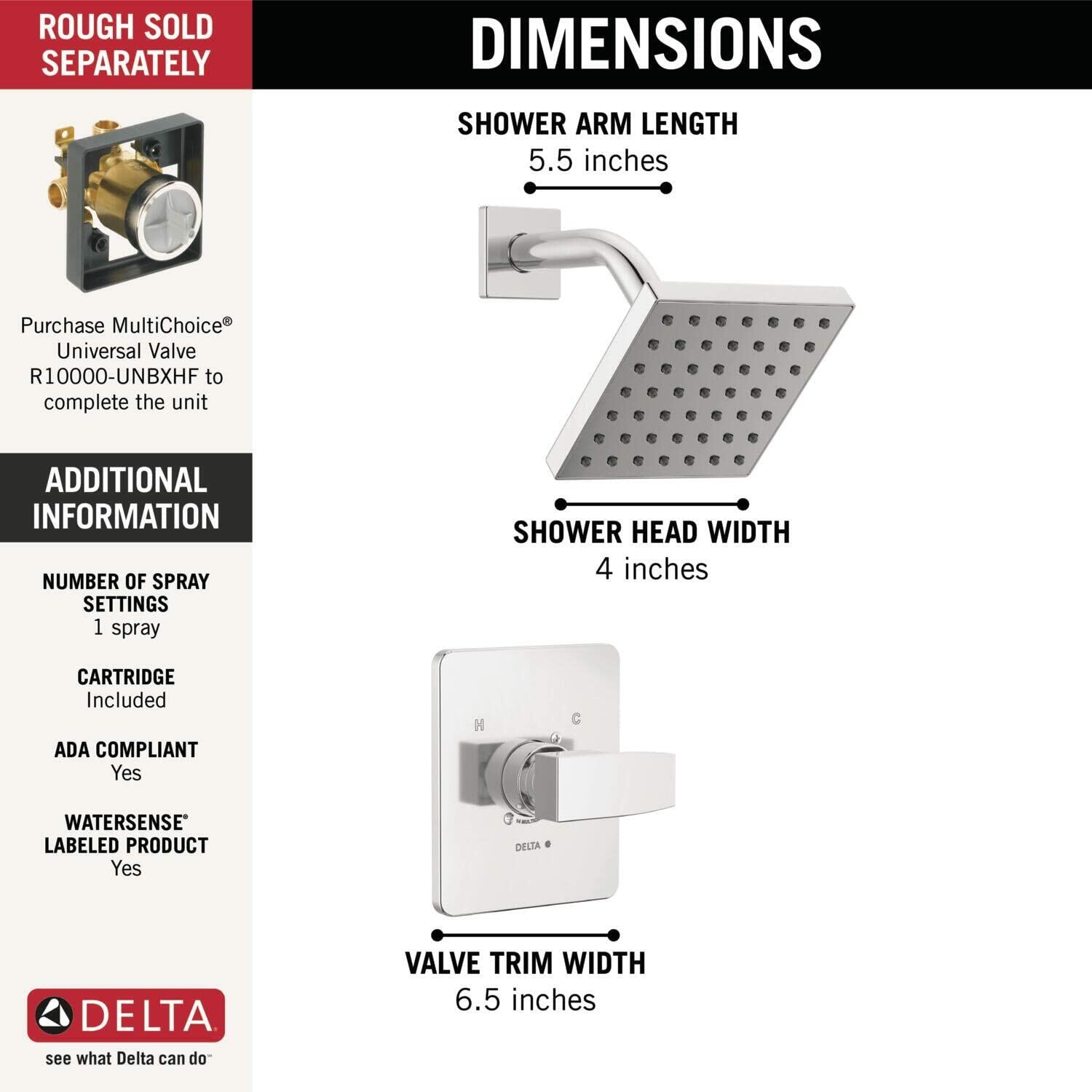 Delta T14267-PP Modern 14 Series Shower Faucet Set Trim Kit (Chrome)