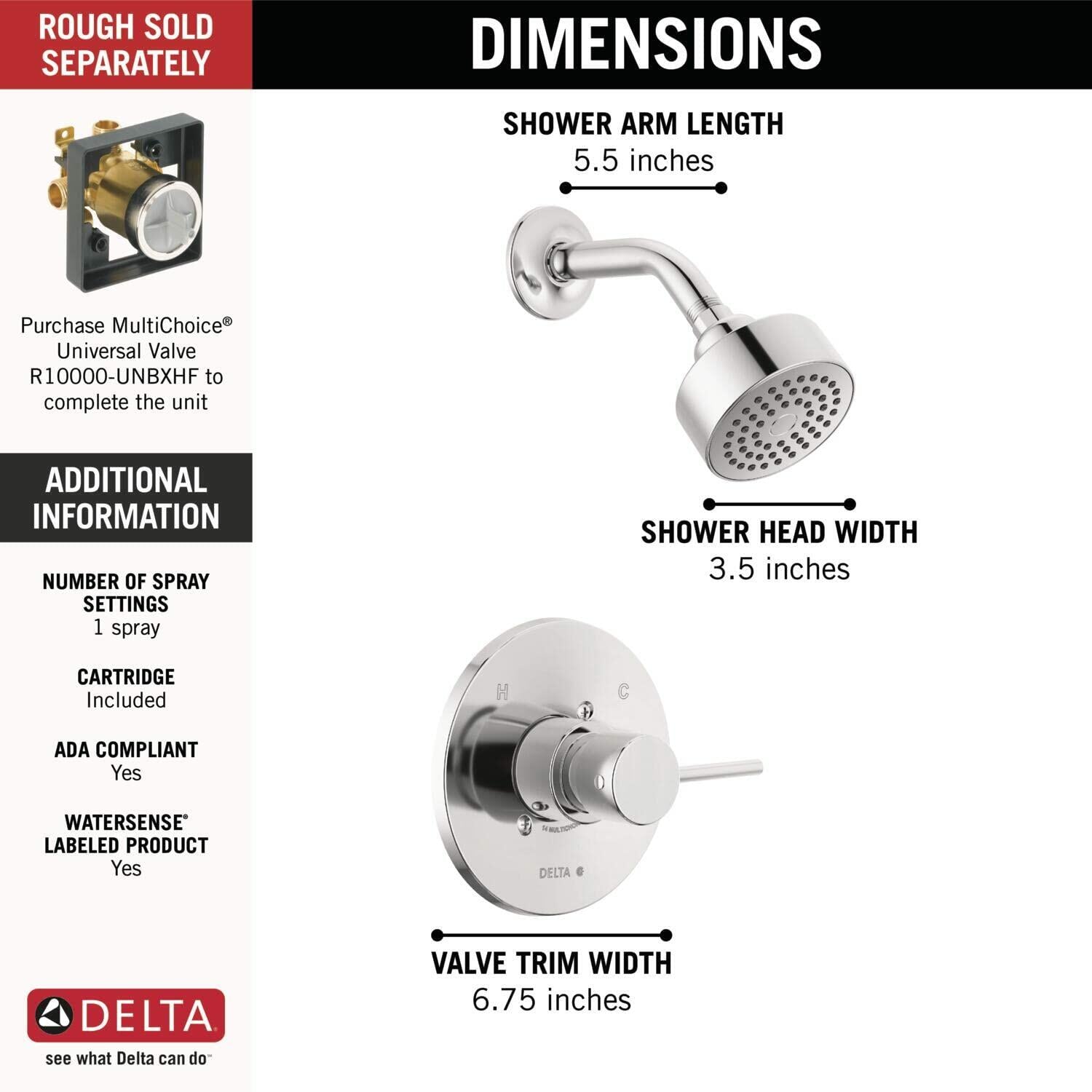 Delta T14259-PP Modern 14 Series Shower Trim Kit Faucet Set (Chrome)