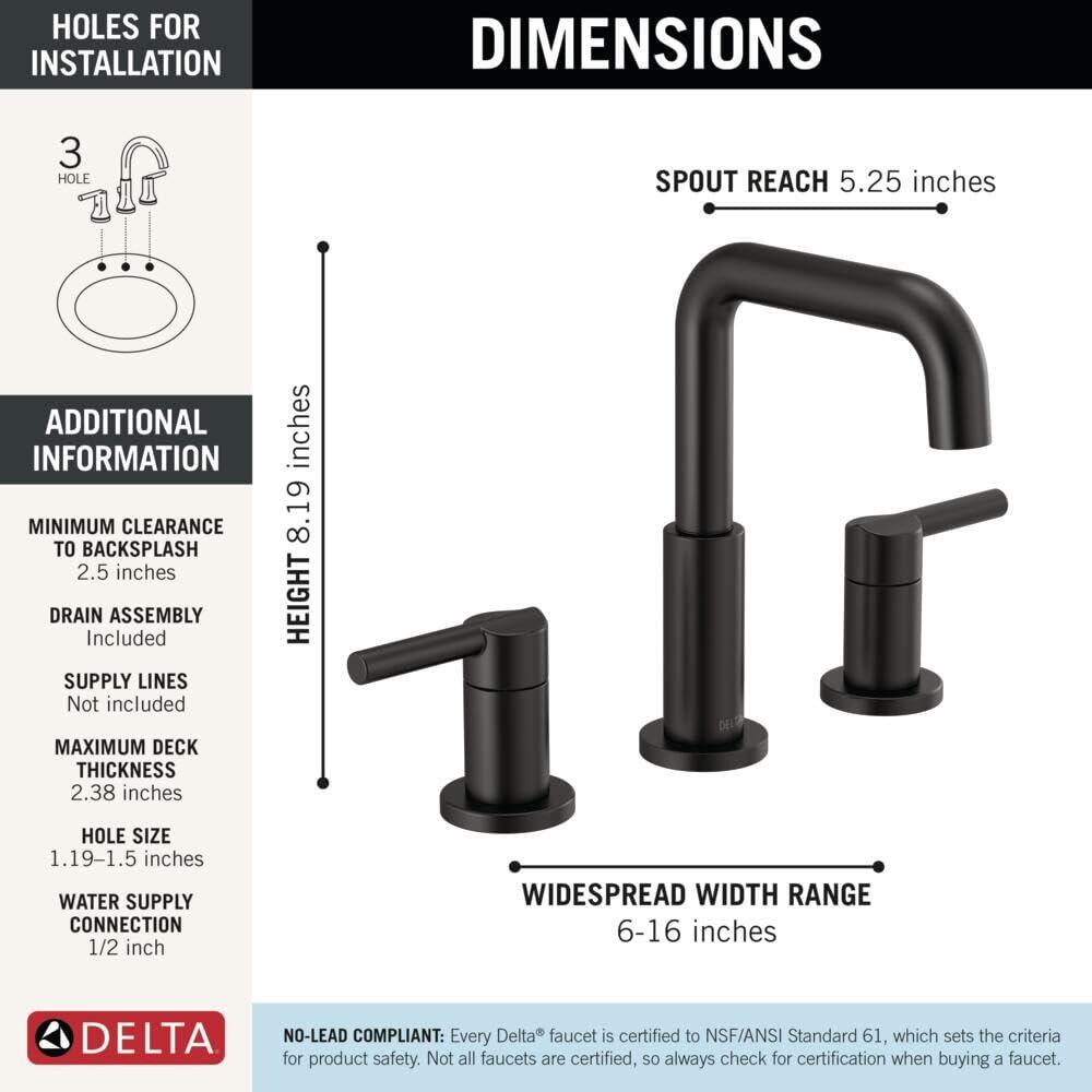 Delta 35849LF-BL Nicoli 8" Two Handle Widespread Bathroom Faucet (Matte Black)