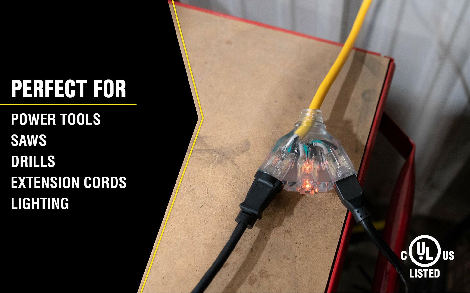 Yellow Jacket 2814 3-Outlet GFCI Power Block 12/3 SJTW 2ft (Yellow)