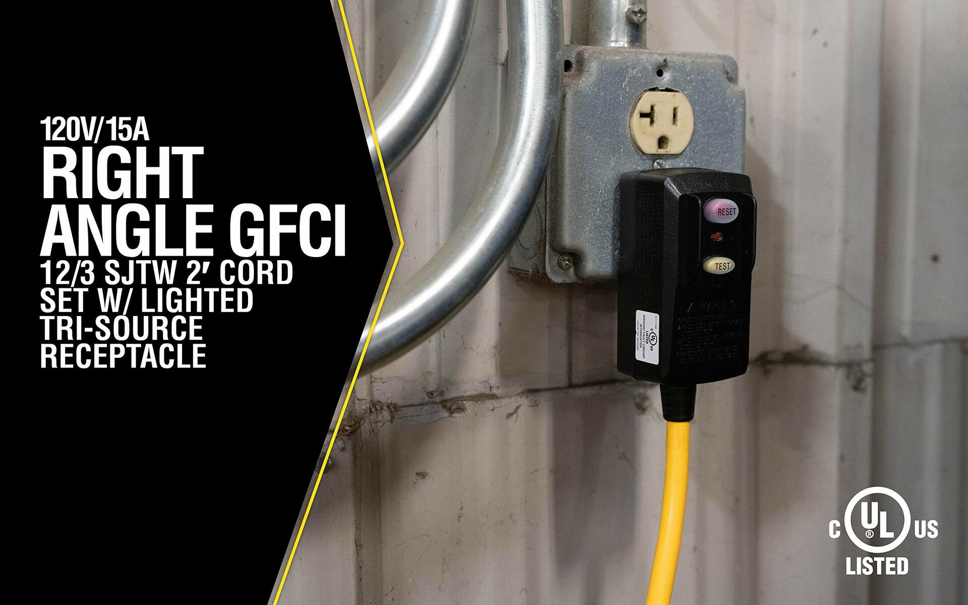 Yellow Jacket 2814 3-Outlet GFCI Power Block 12/3 SJTW 2ft (Yellow)