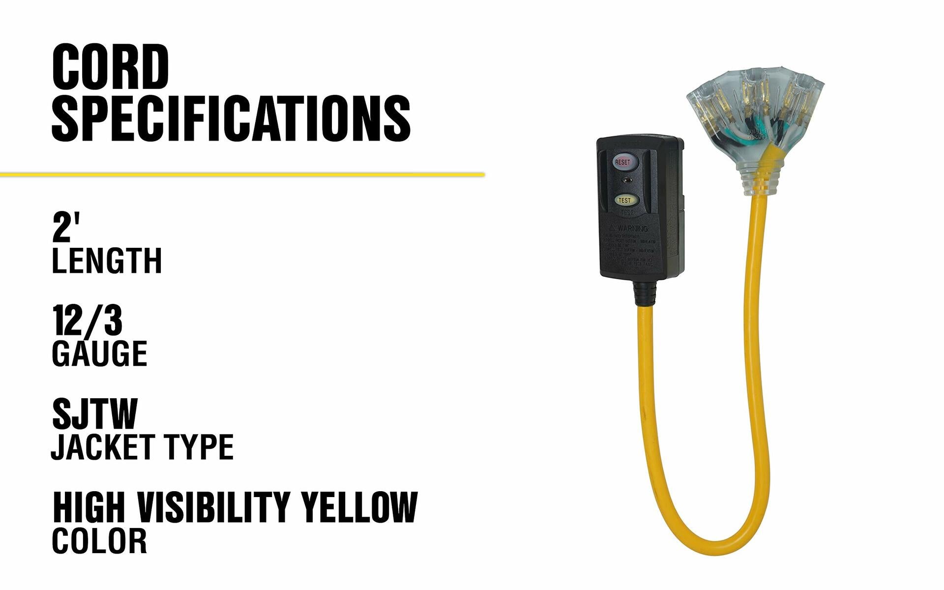 Yellow Jacket 2814 3-Outlet GFCI Power Block 12/3 SJTW 2ft (Yellow)