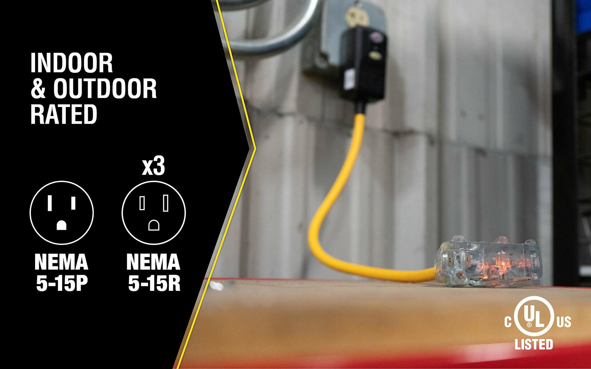 Yellow Jacket 2814 3-Outlet GFCI Power Block 12/3 SJTW 2ft (Yellow)