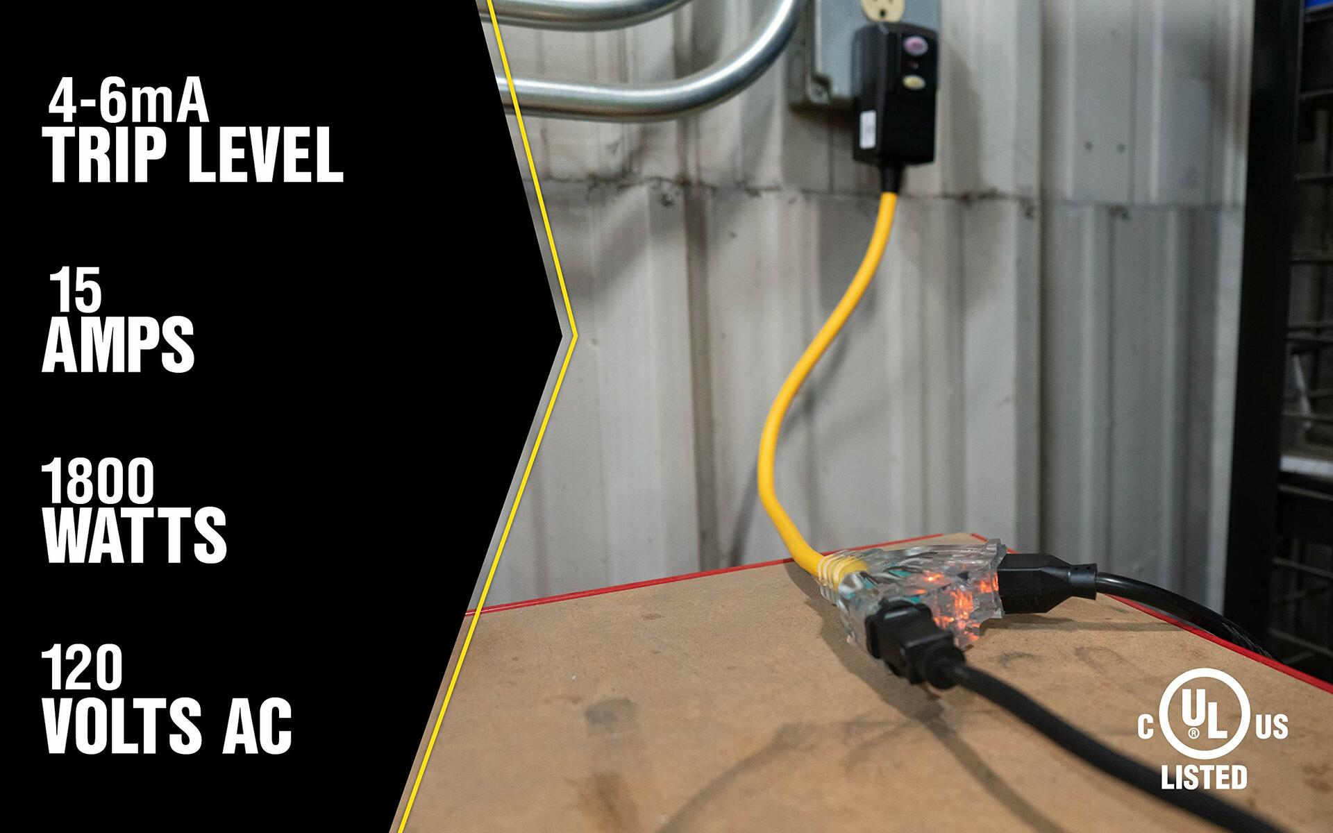 Yellow Jacket 2814 3-Outlet GFCI Power Block 12/3 SJTW 2ft (Yellow)