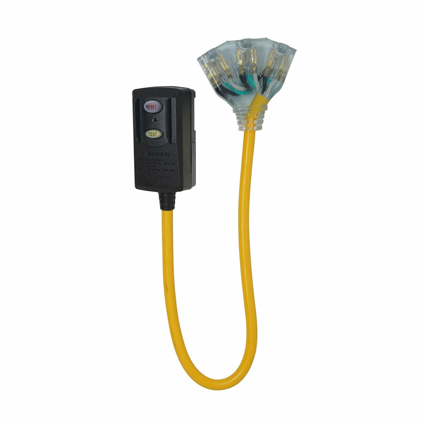 Yellow Jacket 2814 3-Outlet GFCI Power Block 12/3 SJTW 2ft (Yellow)