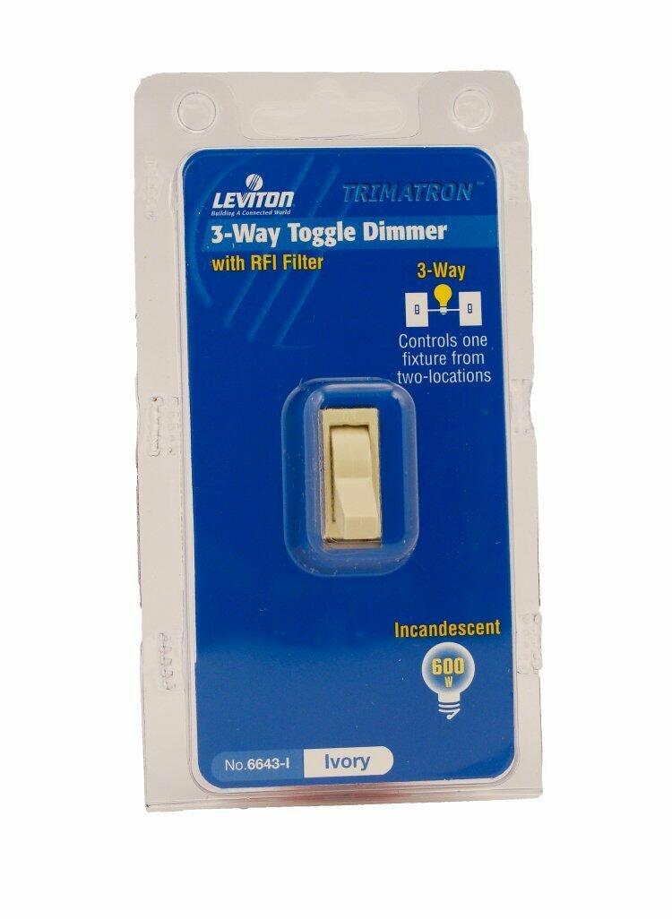 Leviton 6643-I Toggle Dimmer 600 Watt Incandescent 3-Way Switch (Ivory)