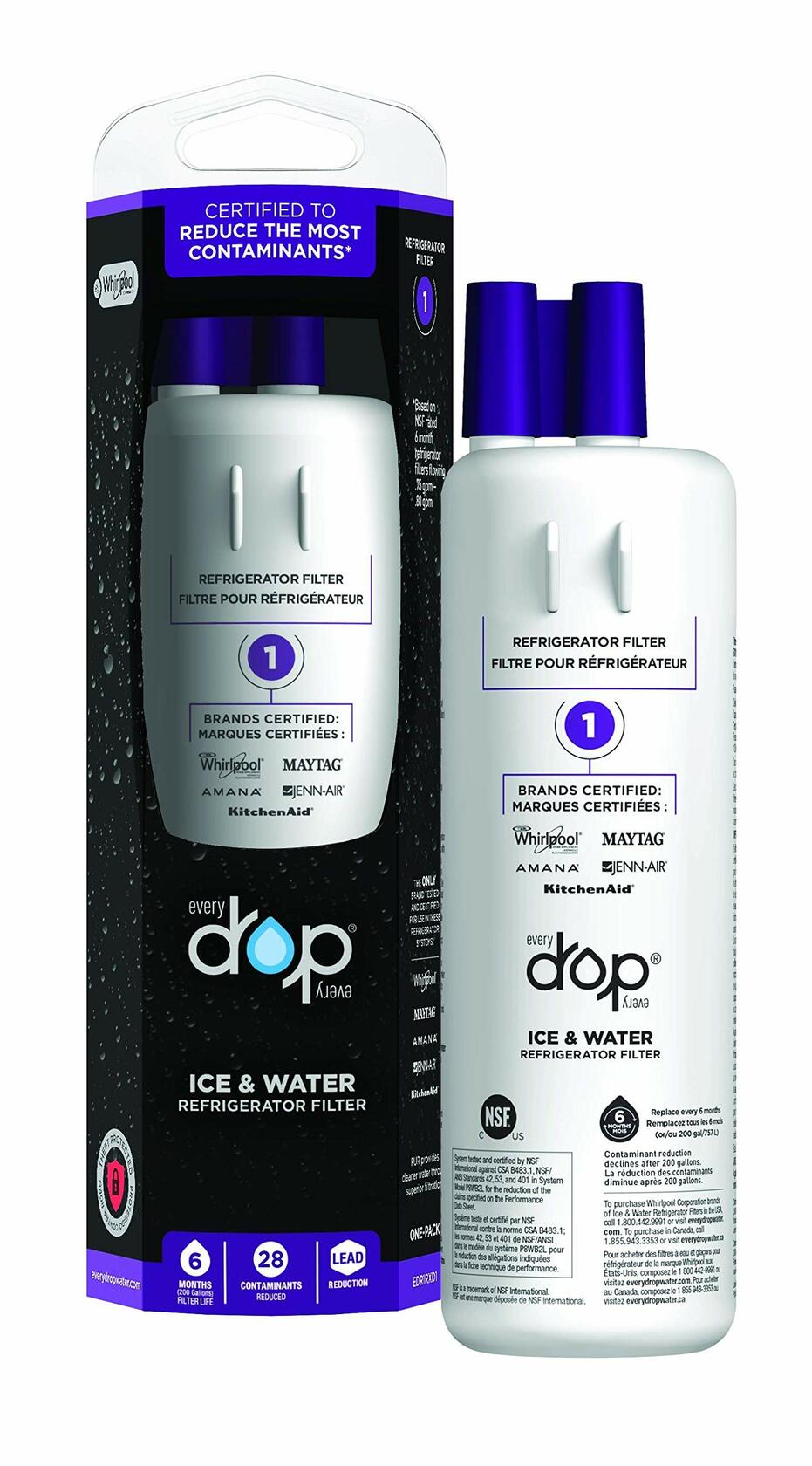everydrop® Whirlpool Refrigerator Water Filter 1 Lead Reduction EDR1RXD1 (Single Pack)