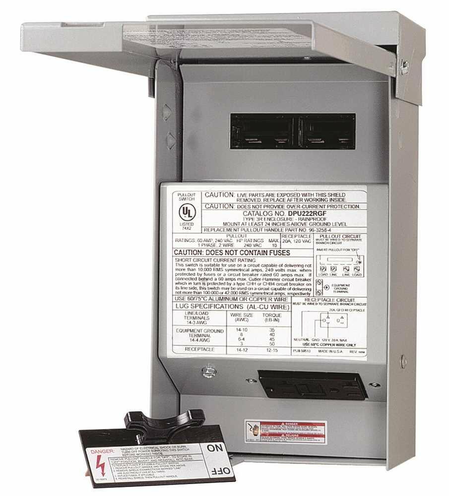 Eaton 60A 240V Non-Fused AC Disconnect NEMA 3R DPU222RGF20 (Gray)