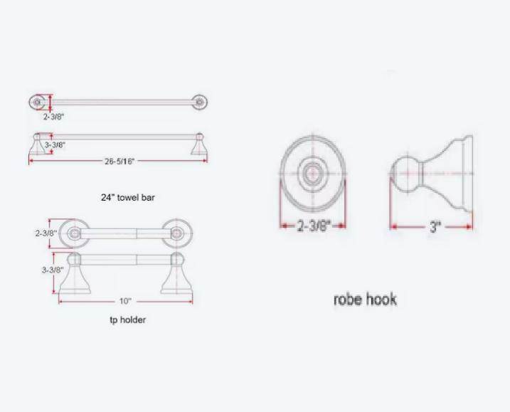 Design House 3 -Piece Allante Bathroom Hardware Set Polished Chrome Towel Bar, Toilet Paper Holder, Robe Hook