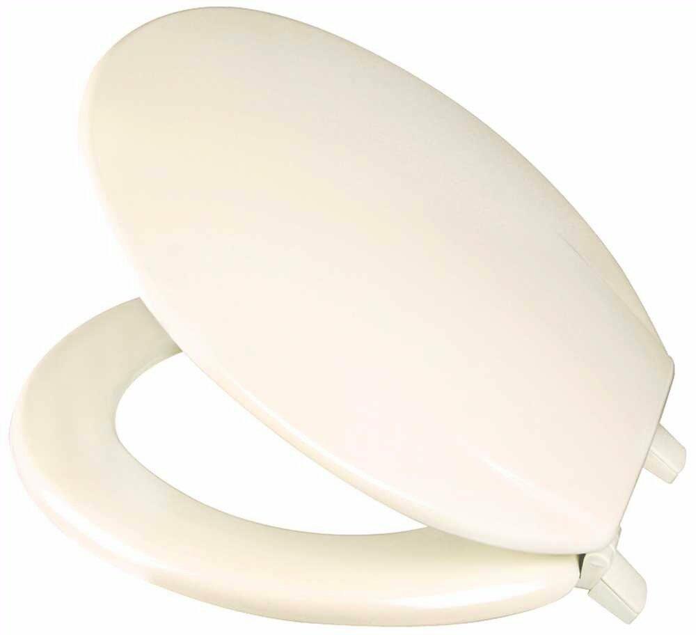PROPLUS Round Wood Toilet Seat Bone Closed Front with Lid Fits All Bowls 118979