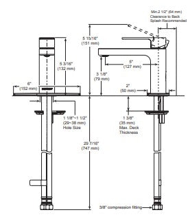 Peerless P1519LF Xander Single Handle Bathroom Faucet, Chrome  Specs Sheet
