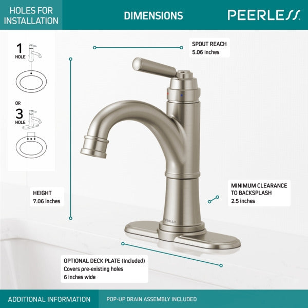 Peerless P1523LF-BN Westchester Single-Handle Bathroom Faucet In Brushed Nickel