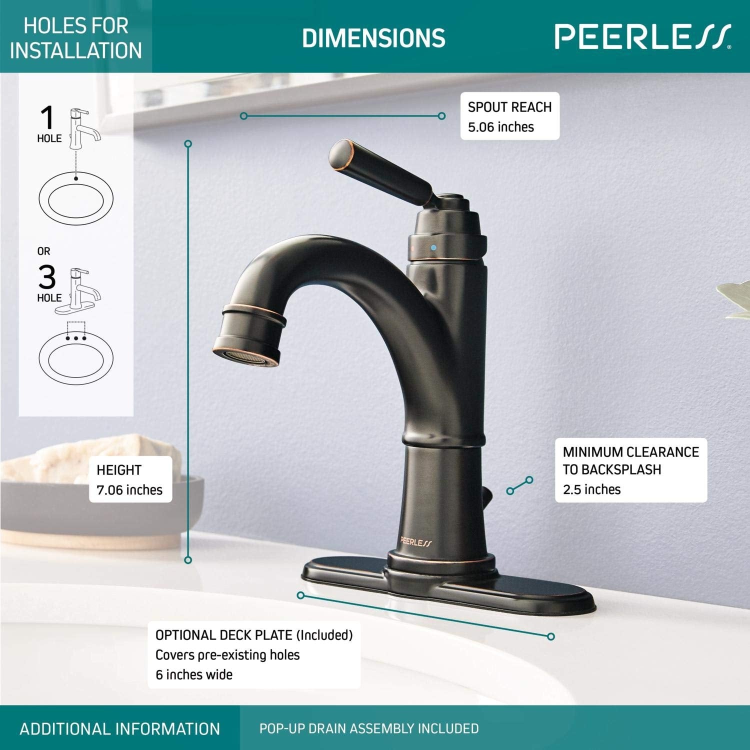 Peerless P1523LF Westchester Single-Handle Bathroom Faucet Pop-Up Drain, 1.0 GPM