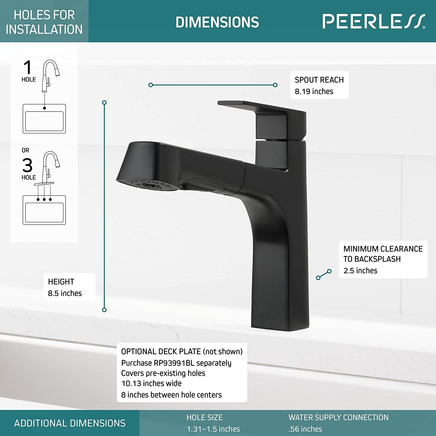 Peerless P6919LF-BL Single-Handle Kitchen Faucet Pull-Out, Matte Black
