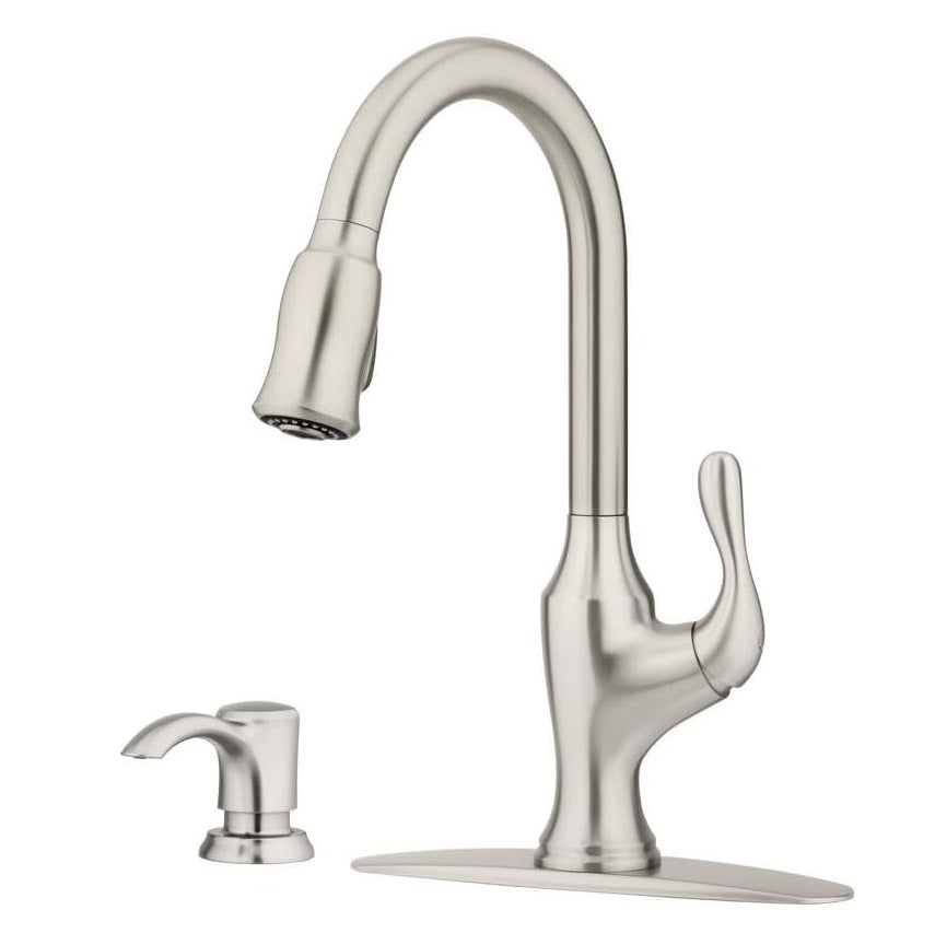 Pfister Deming Pull-Down Kitchen Faucet with Soap Dispenser, Spot Defense Stainless Steel F5297DMGS