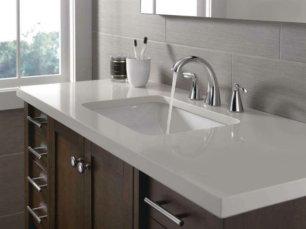 Delta Arvo Chrome Faucet 3 Hole, 8 Inch Widespread Bathroom Sink Faucet for Vanity, Push-Pop Drain Assembly, Chrome 35840LF