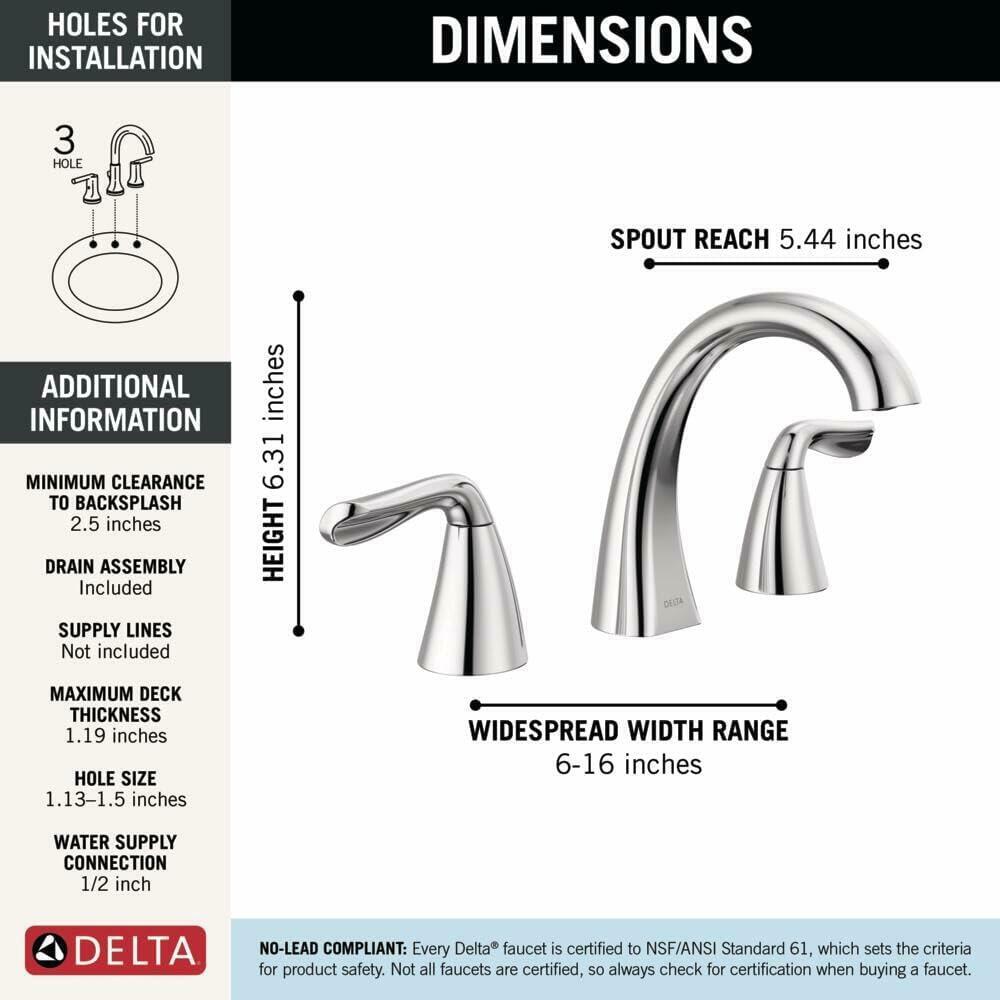Delta Arvo Chrome Faucet 3 Hole, 8 Inch Widespread Bathroom Sink Faucet for Vanity, Push-Pop Drain Assembly, Chrome 35840LF