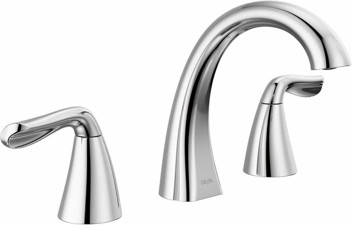 Delta Arvo Chrome Faucet 3 Hole, 8 Inch Widespread Bathroom Sink Faucet for Vanity, Push-Pop Drain Assembly, Chrome 35840LF
