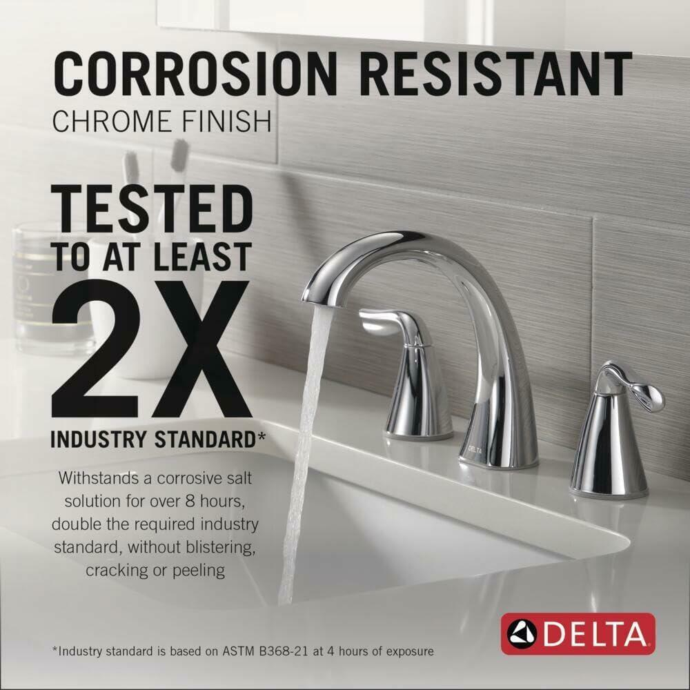 Delta Arvo Chrome Faucet 3 Hole, 8 Inch Widespread Bathroom Sink Faucet for Vanity, Push-Pop Drain Assembly, Chrome 35840LF