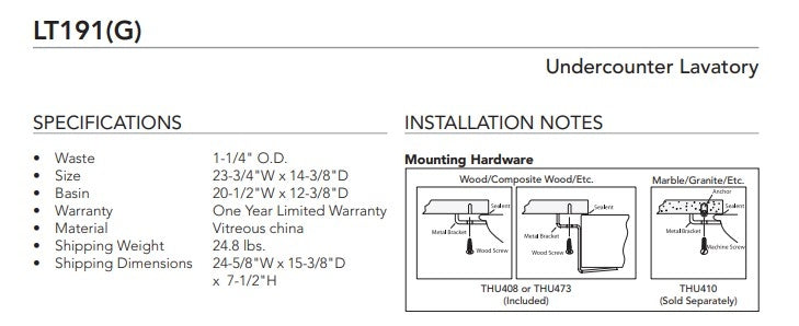 TOTO LT191G#12 Undercounter Bathroom Sink With Cefiontect, Sedona Beige Specs Sheet