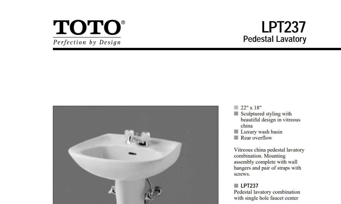 Toto LT237.4#01 4-Inch Center Hole Lavatory Only, Cotton White