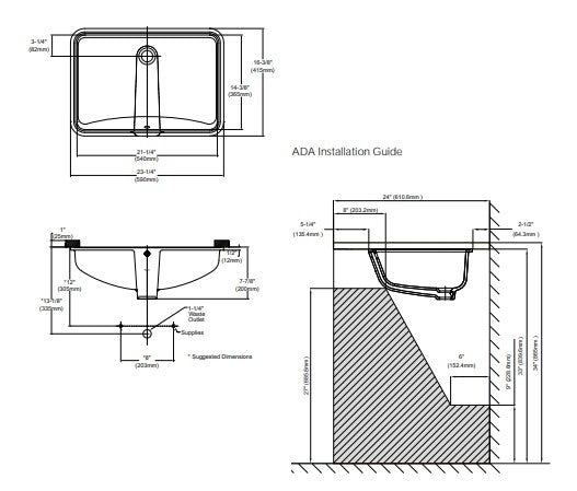 TOTO LT542G#12 Undercounter Mount Bathroom Sink with Overflow, Sedona Beige Specs Sheet