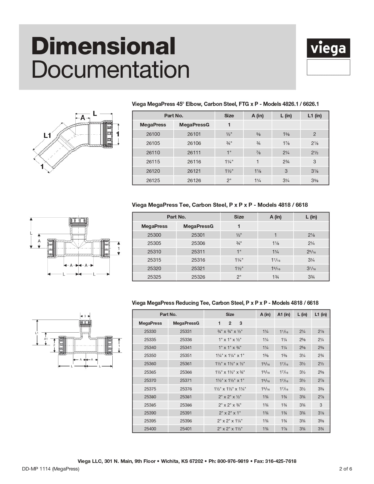 Viega 25361 MegapressG Carbon Steel Tee, spec sheet